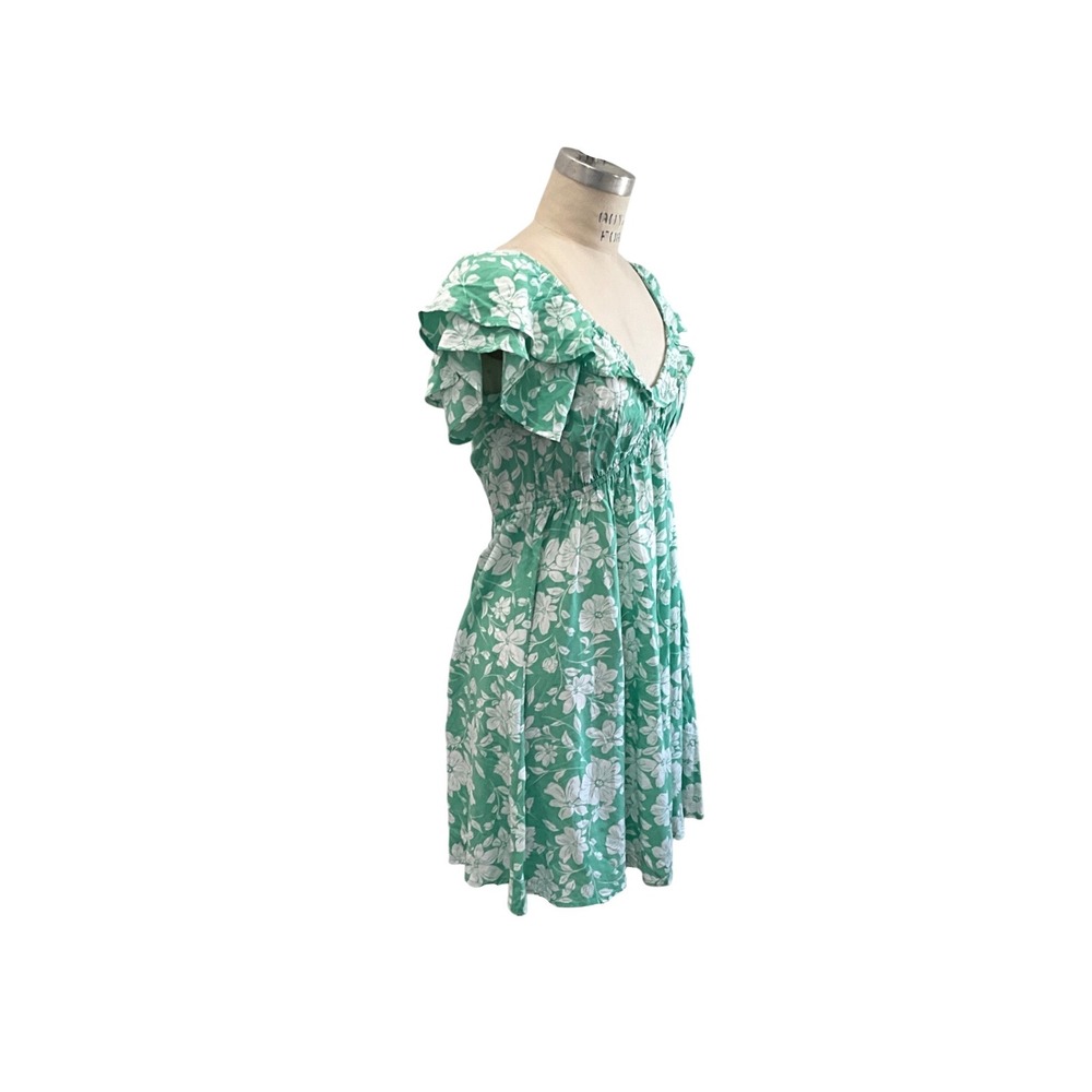 Billabong Enchant Me Floral Mini Dress Green Sweetheart Flutter Sleeve M NWT - Picture 5 of 14